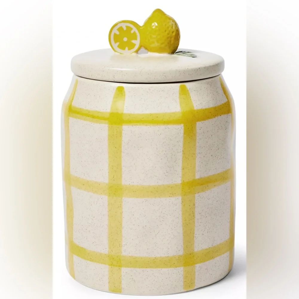 Sur La Table NIB gorgeous with a bit of whimsy 1 quart Lemon Canister with lid
